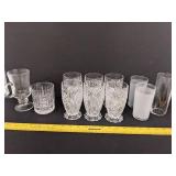 Various clear drinking glasses