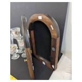 Candle holders, small oil lamp & small mirror