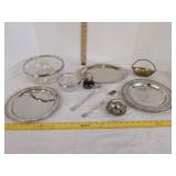 (2) Crystal bowls w/metal rim, metal plates, metal baskets & more
