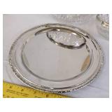 (2) Crystal bowls w/metal rim, metal plates, metal baskets & more