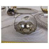 (2) Crystal bowls w/metal rim, metal plates, metal baskets & more