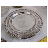 (2) Crystal bowls w/metal rim, metal plates, metal baskets & more