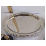 (2) Crystal bowls w/metal rim, metal plates, metal baskets & more