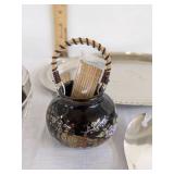 (2) Crystal bowls w/metal rim, metal plates, metal baskets & more