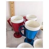 Custard dishes, (2) canisters, plastic cups & metal pitcher