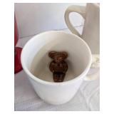 Custard dishes, (2) canisters, plastic cups & metal pitcher