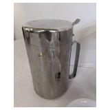 Custard dishes, (2) canisters, plastic cups & metal pitcher