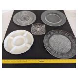 (3) Glass clear plates & round serving tray