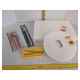 Crafting items paint brushes, small paper cutter & Styrofoam shapes