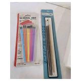 Crafting items paint brushes, small paper cutter & Styrofoam shapes