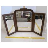Tri fold mirror w/wood frame