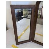 Tri fold mirror w/wood frame