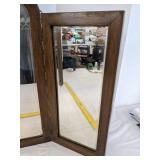 Tri fold mirror w/wood frame