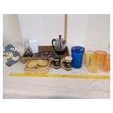 Plastic drinking glasses, salt & pepper shakers, coasters & more