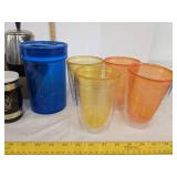 Plastic drinking glasses, salt & pepper shakers, coasters & more