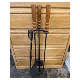 Heavy duty wooden handle fireplace tool set