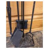 Heavy duty wooden handle fireplace tool set