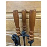 Heavy duty wooden handle fireplace tool set