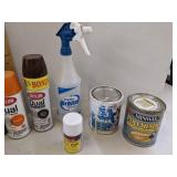 Spray paint, paint, toilet bowl cleaner & stain