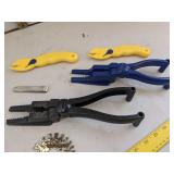 Pipe wrench, box opener, wire cable stripper & nail guides