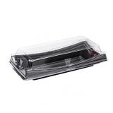 Roku Black Plastic Long Take Out Sushi Container - with Clear Lid - 9 3/4" x 4 3/4" x 2" - 100 count box