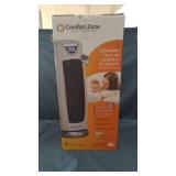 Comfort Zone 1500-Watt Ceramic Oscillating Digital Tower Heater with Remote, Silver