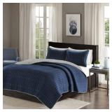 Comfort Spaces Bayley 3 Piece Reversible Coverlet Set, Navy, King/Cal King
