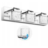 LED Bathroom Vanity Light Fixtures Chrome Wall Mounted, WIHTU 3-Light Crystal Wall Sconce Lighting Modern Wall Light Indoor Wall Lamp for Mirror Cabinet, Dressing Table, Powder Room, and More