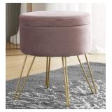 ORNAVO HOME MODERN ROUND VELBET OTTOMAN COFFEE TABLE- BLUSH, 15X18