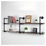 MBQQ Industrial Retro Pipe Shelf 63in 2 Tier Wall Mounted,Rustic Floating Shelves,Farmhouse Kitchen Bar Shelving,Home Decor Book Shelves,DIY Bookshelf Hanging Wall Shelves,Black