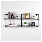 MBQQ Industrial Retro Pipe Shelf 63in 2 Tier Wall Mounted,Rustic Floating Shelves,Farmhouse Kitchen Bar Shelving,Home Decor Book Shelves,DIY Bookshelf Hanging Wall Shelves,Black