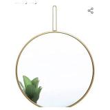 FUIN 24" Round Metal Hanging Wall Mirror with Handle, Gold for Bathroom, Bedroom, Entryway
