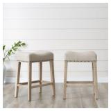 Roundhill CoCo Upholstered Backless Saddle Seat Counter Stools 24" height Set of 2, Tan