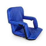 Camco 53095 Reclining Stadium Seat for Bleachers with Carry Straps-Water Resistant, Comfortable Cushioned Design with Arm Rests/Zippered Storage-Blue