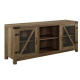58 inch Rustic Farmhouse TV Stand with Glass Doors in Reclaimed Barnwood