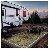 REVERSIBLE MATS LED Illuminated Patio Mat - Outdoor Patio 8-Feet x 18-Feet Brown/Beige RV Camping Mat