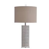 StyleCraft Luxemburg White Glaze Ceramic Table Lamp - Beige Hardback Fabric Shade- Retail:$126.49