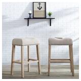 Roundhill Furniture Coco Upholstered Backless Saddle Seat Bar Stools 29" Height, Set of 2, Tan