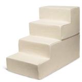 Foldable Pet Steps/Stairs with CertiPUR-US Certified Foam by Best Pet Supplies - Ivory, 4-Steps (STF243-L)