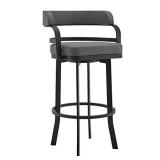 Armen Living Prinz 30" Bar Height Swivel Grey Faux Leather and Black Metal Bar Stool