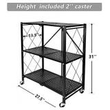 HealSmart 3-Tier Heavy Duty Foldable Metal Rack Storage Shelving Unit with Wheels Moving Easily Organizer Shelves Great for Garage Kitchen Holds up to 750 lbs Capacity, Black (HKSHLFFOLD28153403BV1)