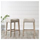 Roundhill Furniture Coco Upholstered Backless Saddle Seat Counter Stools 24" Height, Set of 2, Tan