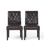 Christopher Knight Home Palermo Leather Tufted Dining Chairs, 2-Pcs Set, Brown
