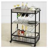 Haotian FKW56-HG,Bar Serving Cart Home Myra Rustic Mobile Kitchen Serving cart,Industrial Vintage Style Wood Metal Serving Trolley