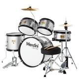 Mendini By Cecilio Kids Drum Set - Starter Drums Kit with Bass, Toms, Snare, Cymbal, Hi-Hat, Drumsticks & Seat - Musical Instruments Beginner Sets, Silver Drum Set