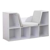 KidKraft Wooden Bookcase with Reading Nook, Storage and Gray Cushion, White, Gift for Ages 3-8