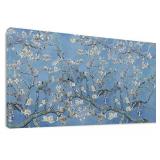 Almond Blossom Tree by Vincent Van Gogh Classic Wall Art Reproduction Print On Canvas Framed for Home Decor 20" x 40"