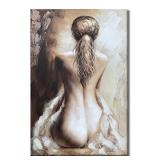 Paimuni Sexy Nude Girl Canvas Wall Art 100% Hand Painted Lady Back Figurative Oil Painting Stretched and Framed Ready to Hang Home Decor 24x36 Inch
