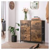 SONGMICS Dresser for Bedroom, Chest of Drawers, 6 Drawer Dresser, Closet Fabric Dresser with Metal Frame, Wooden Top and Front, Rustic Brown and Black ULGS23H