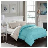 CASA 7-Piece Solid Reversible Comforter Set With BONUS Sheets, Queen, Aqua